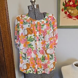 Rose And Olive Tropical Dragon Fruit Blouse